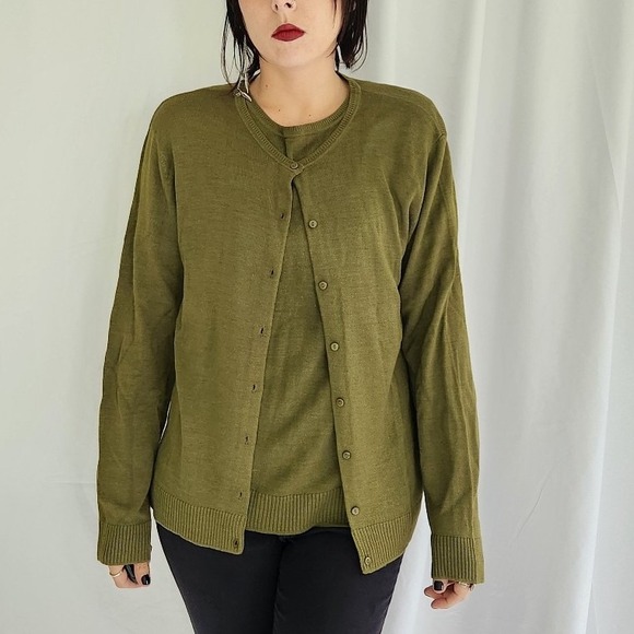 august silk Sweaters - 90s/00s Green Silk Sweater Set‎